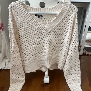 Dynamite Open-Knit V-Neck Sweater in Cream
